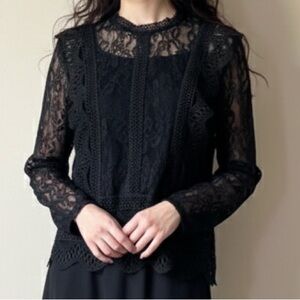 NWT Adiva S Lace Blouse Black Goth Witchy Whimsigoth Fairycore Business Casual